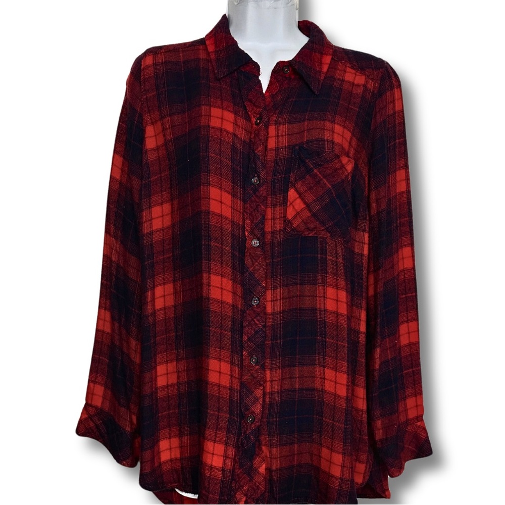 MOTHERHOOD MATERNITY Red & Black Plaid Flannel Top Long Sleeve Womens SZ Medium